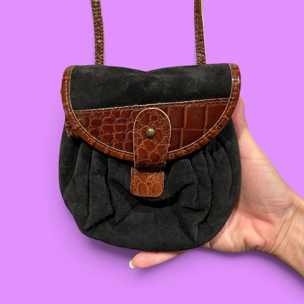 Cute vintage sueded croc look academia festival crossbody mini bucket bag 90s